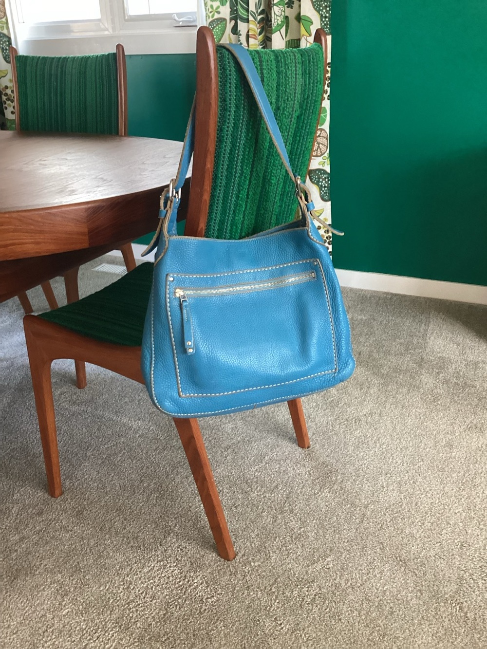 Roots Leather Large Olga Bag Venetian Blue Shoulder Purse
